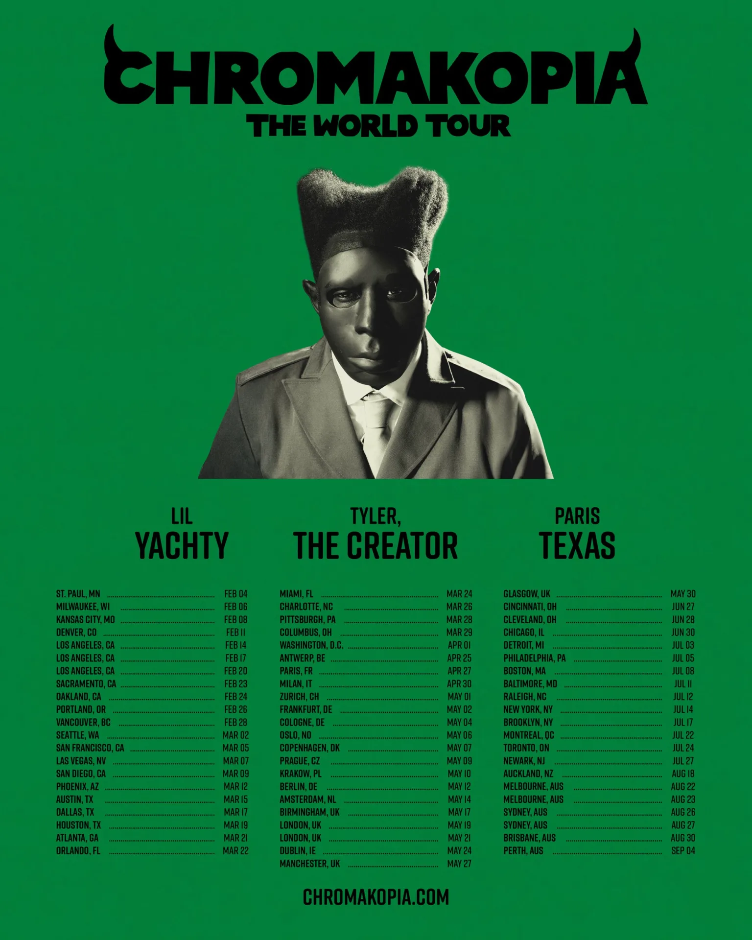 Tyler, the Creator Announces ‘Chromakopia World Tour', Adds Lil Yachty & Paris Texas To Line-Up 